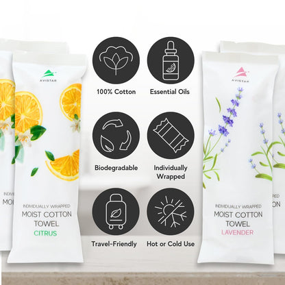 120 Hot or Cold Wrapped Moist Towels – 9'' x 9" Moist Towelettes Individually Wrapped Scented Disposable Face & Hand – Pre-Moistened Hand Wipes Soft Refreshing for Travel, Spa, Restaurant - Mixed